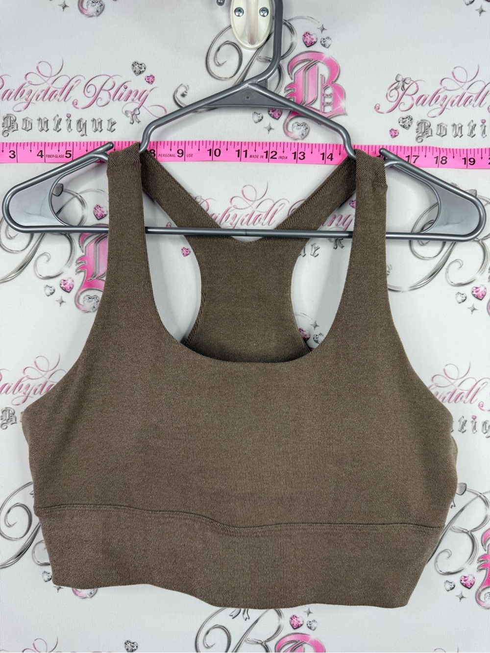 Commense sports bra brown Racerback Stretch Crop Sports Bra